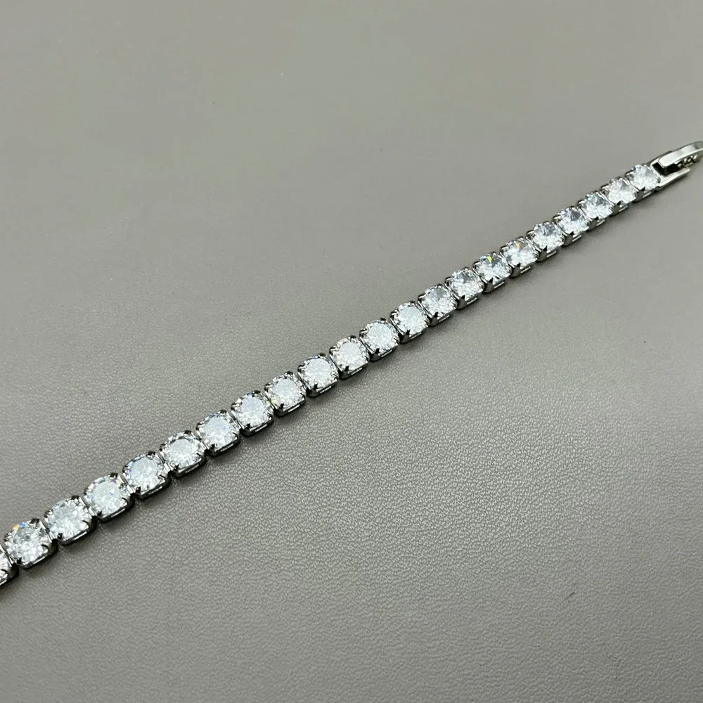 Tennis Bracelet Women Silver Tone Clear Cubic Zirconia Round Cut Classic Jewelry